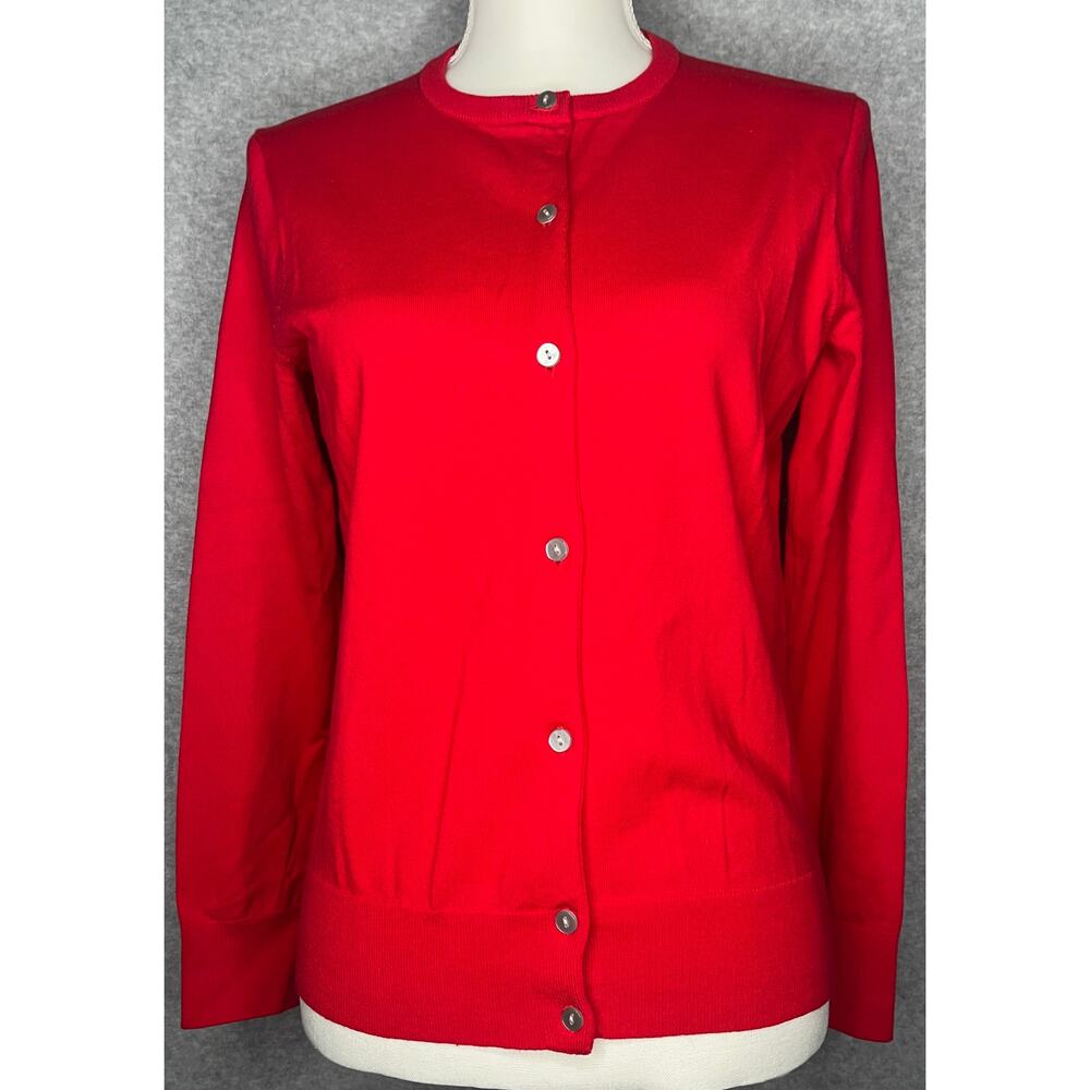 Lands End women's red button up cardigan long sleeve round collar XS Petite NWT